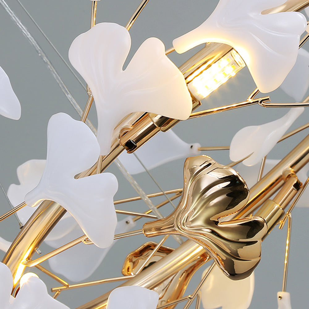 Olivia ginkgo-lehden muotoinen moderni metallinen kattokruunu, kulta | Fioriscas
