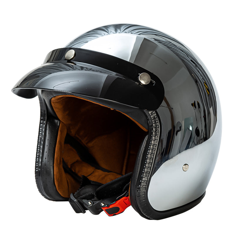 3/4 Motorcycle Helmet In Silver Finish, AstraVelo DOT & ECE Certified