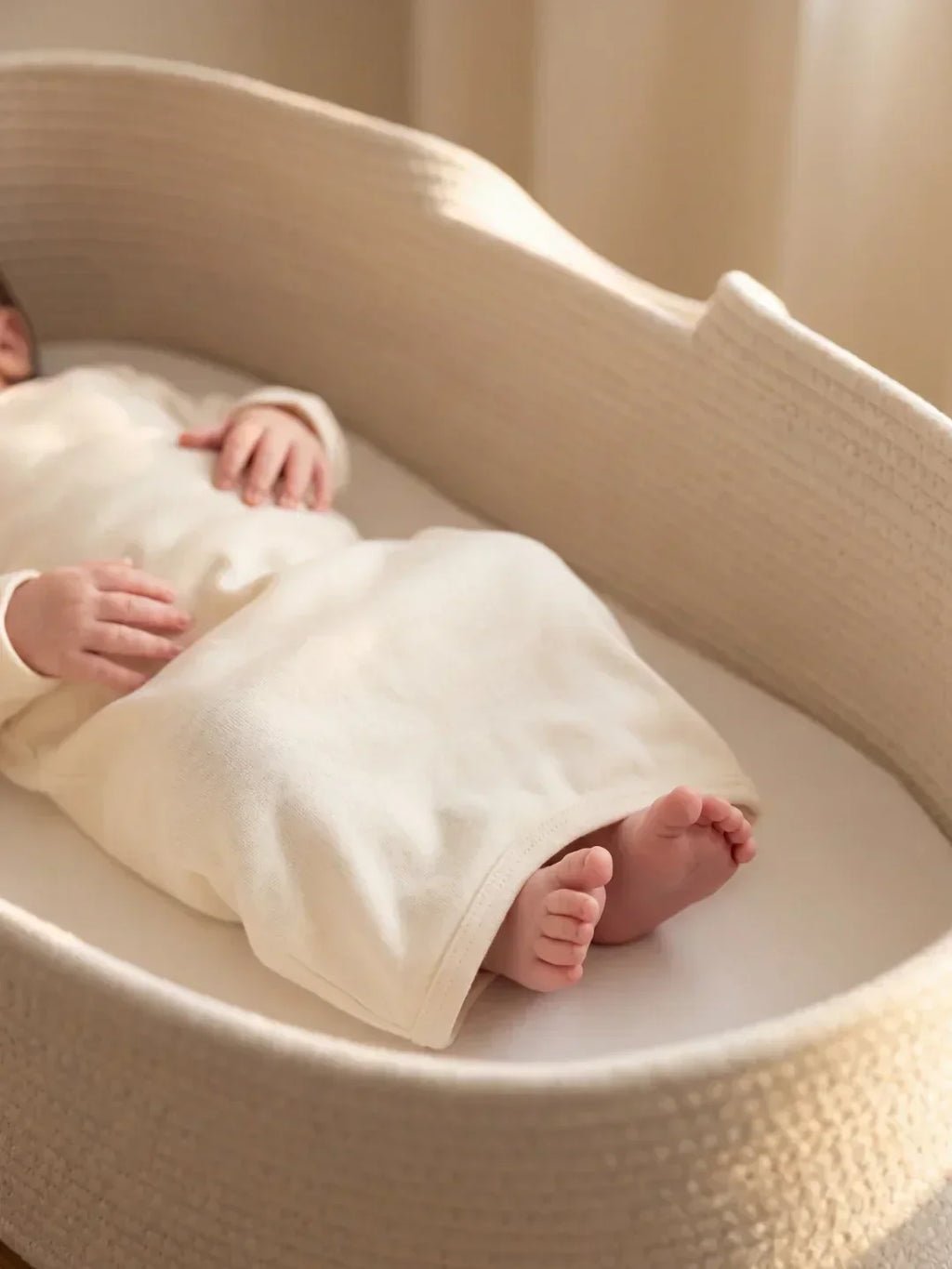 Hand-Braided Cotton Rope Moses Basket with Fitted Mattress Included