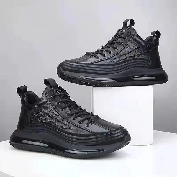 Aurelian Men's Leather Sneakers, Cushioned Sole & Crocodile-Print Finish