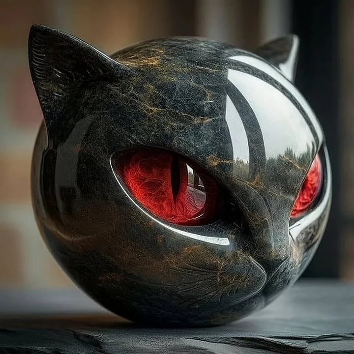 NoirCat Sculpture – Black Cat Head with Hypnotic Eyes