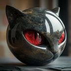 NoirCat Sculpture – Black Cat Head with Hypnotic Eyes