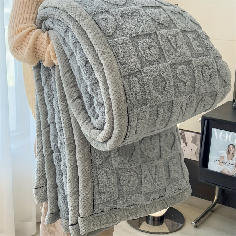 SnugLoom Coral Fleece Blanket, Reversible Heart & Letter Print