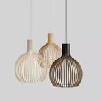Nordhaven-bambuspendellampe med burdesign, justerbar ledning, 3 størrelser
