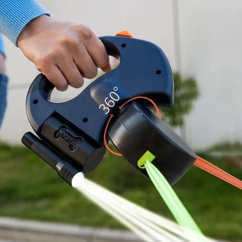 Guinzaglio doppio con LED e dispenser per sacchetti per passeggiate senza stress - Fioriscas