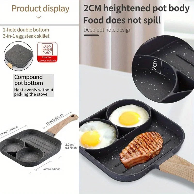 Three-Section Nonstick Aluminum Frying Pan for Breakfast Cooking