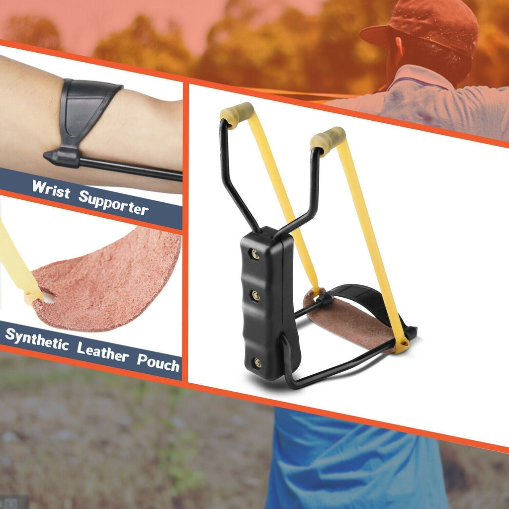 Collapsible slingshot for the wrist.