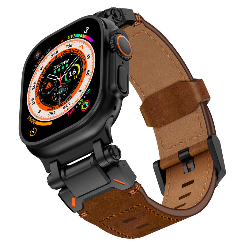 Řemínek na Apple Watch z kůže Crazy Horse, titanový adaptér, ručně šitý