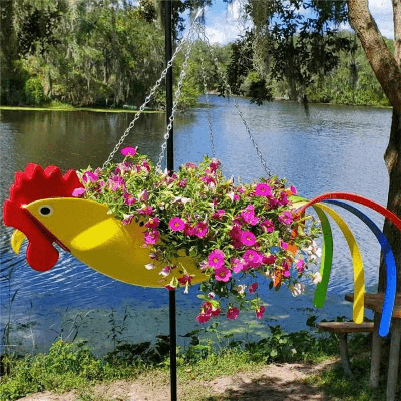 Kolorowa dekoracja ogrodowa z motywem kurczaka - Fioriscas