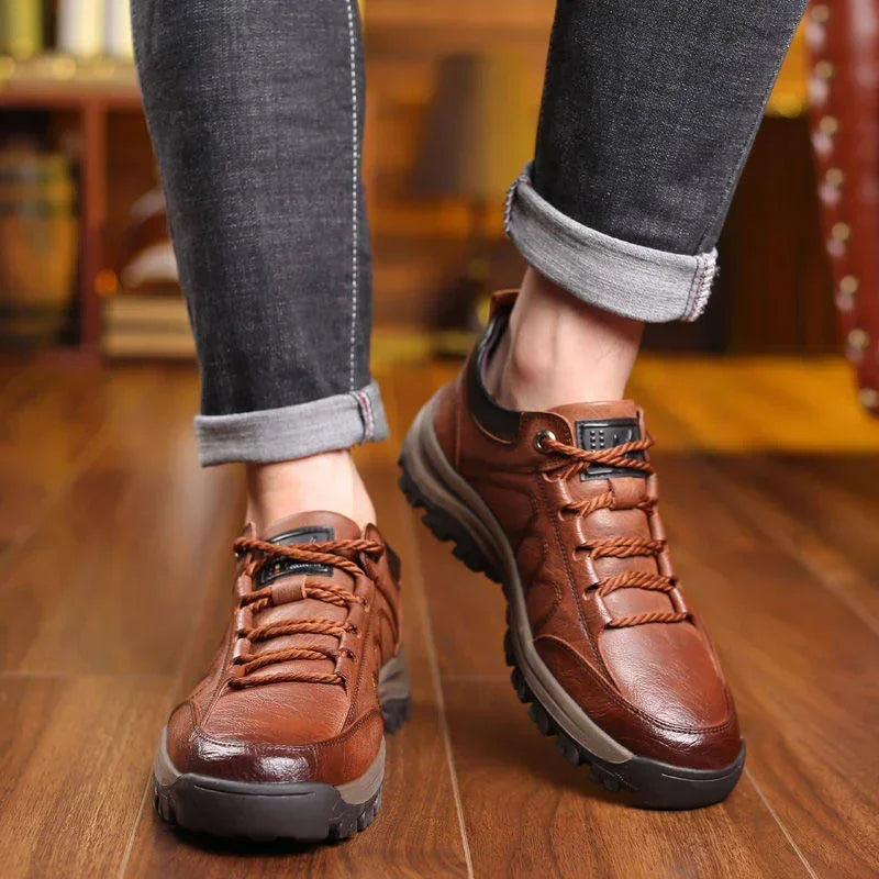 Men's Arch Support Shoes, StrideFlex Hand-Stitched Leather Slip-Ons With Cushioned Soles
