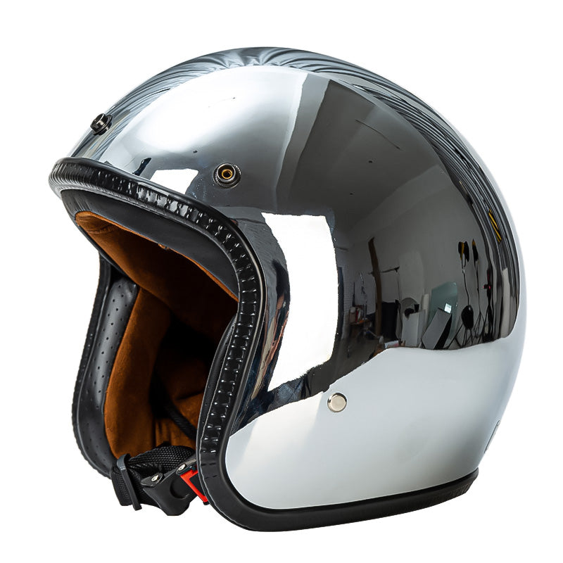 3/4 Motorcycle Helmet In Silver Finish, AstraVelo DOT & ECE Certified