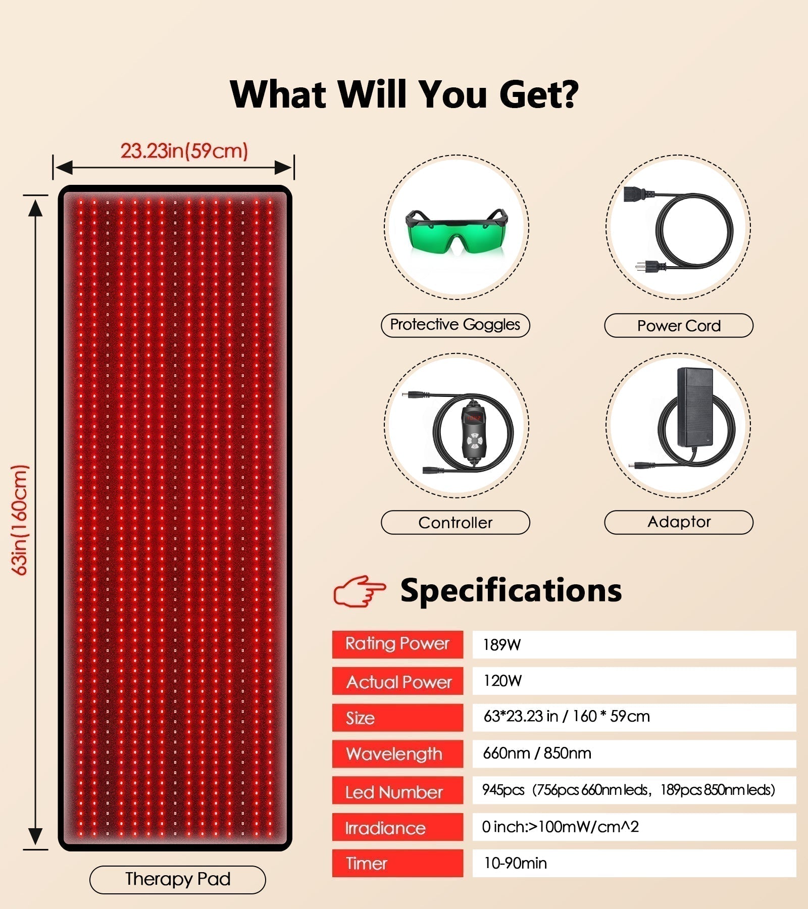 VitaRay Pro Full-Body LED Mat, Red & Infrared Light, With Remote