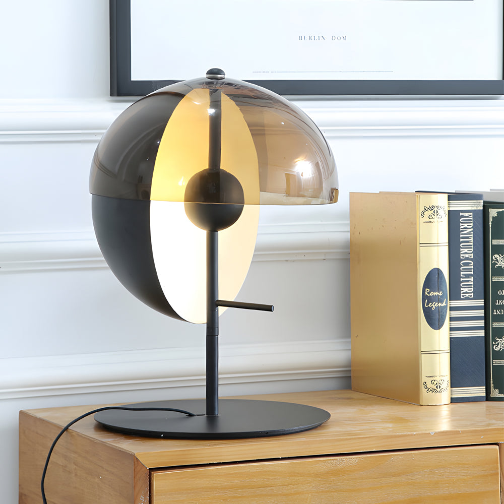 Astrae Half-Sphere Table Lamp With Smoked Glass Shade, Black Finish