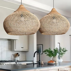 Kevara rotan hanglamp, handgeweven kap van natuurlijk materiaal, twee maten