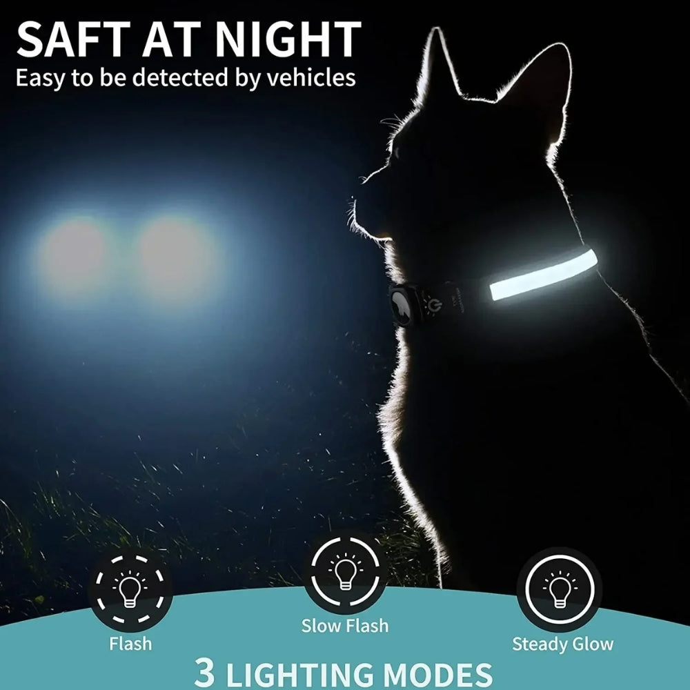 LumaPaw waterdichte hondenhalsband, ledlampje en sleuf voor AirTag-tracker