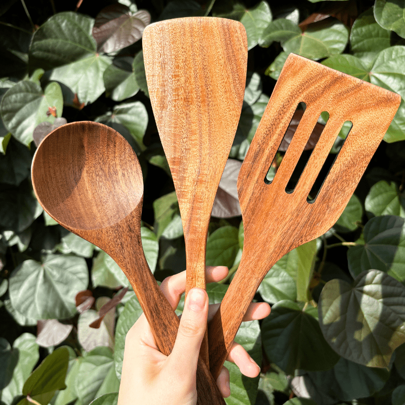 Ensemble durable d’ustensiles de cuisine en bois - Fioriscas