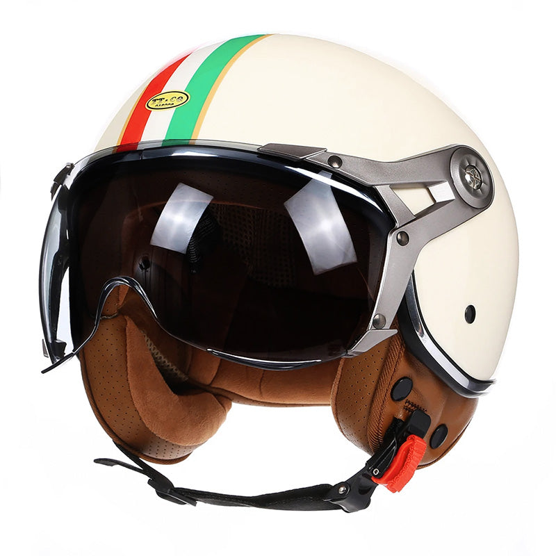 NovaStride Retro Open-Face Helmet with Bubble Visor Shield, ABS Shell