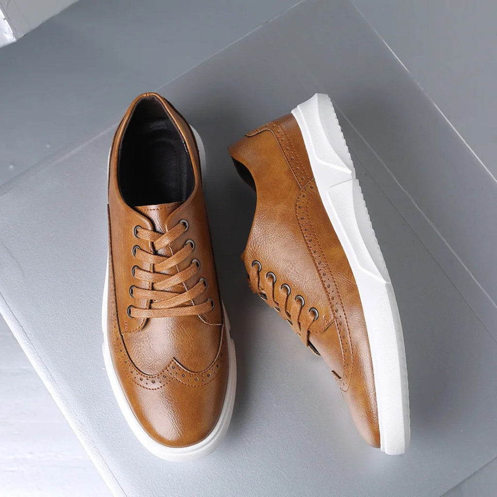Leather Brogue Sneakers with Rubber Sole