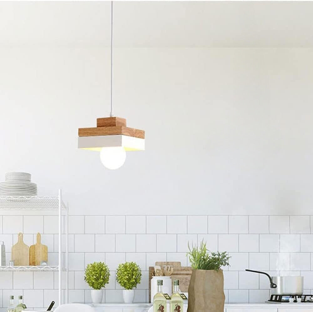 Lampada a sospensione geometrica in legno minimalista Aria bianco e nero | Fioriscas