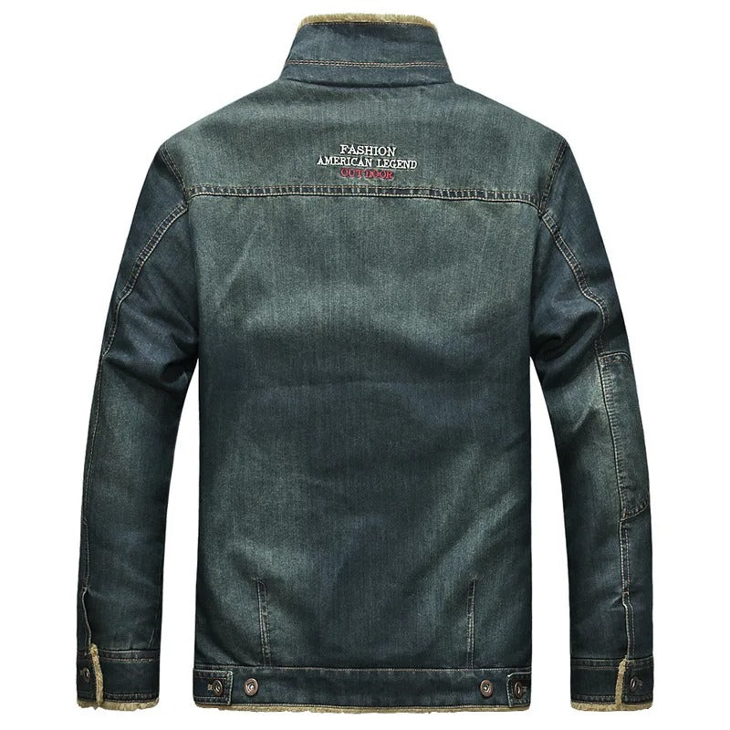 Valeon denimjakke til mænd med varm fleeceforing, M–7XL