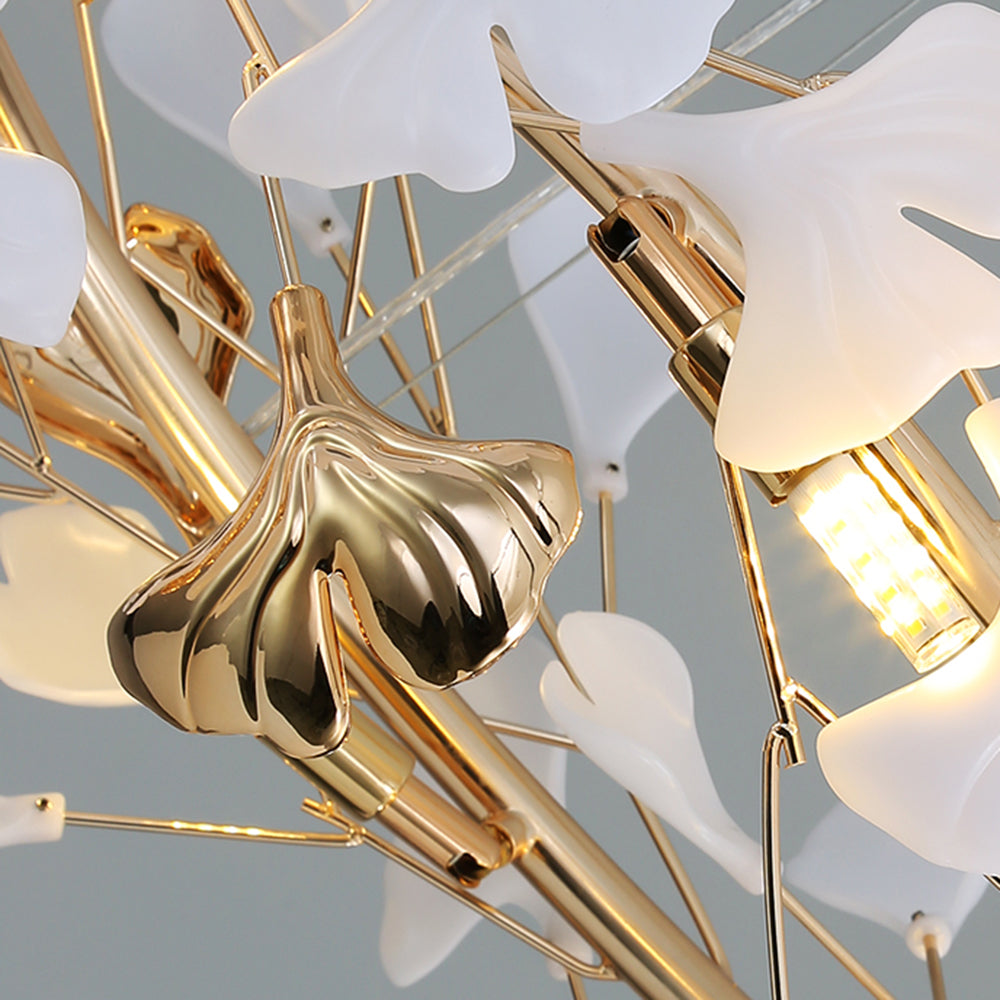 Olivia ginkgo-lehden muotoinen moderni metallinen kattokruunu, kulta | Fioriscas