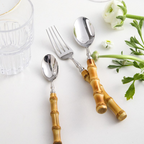 Bamboo & Stainless Steel Flatware Set, Eco-Friendly Dining Cutlery