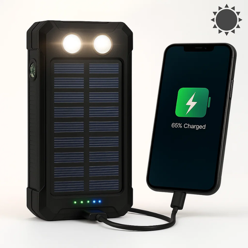 Solární powerbanka s kapacitou 50000mAh a dvěma USB porty, voděodolná