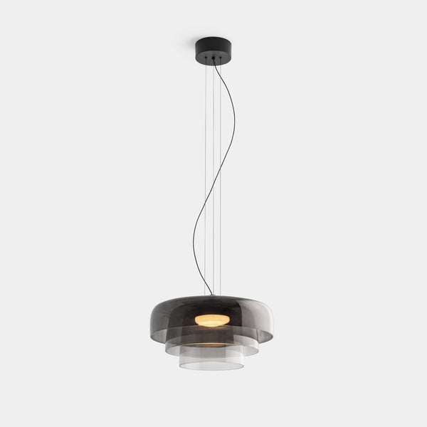 FjordLumen glazen hanglamp, warme ledgloed, ontwerp met meerdere niveaus
