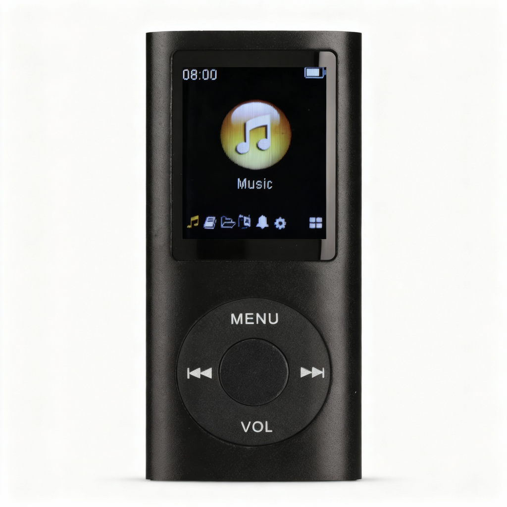 Retro hudební přehrávač – kompaktní MP3 přehrávač s kapacitou 64 GB a klasickým designem | Fioriscas