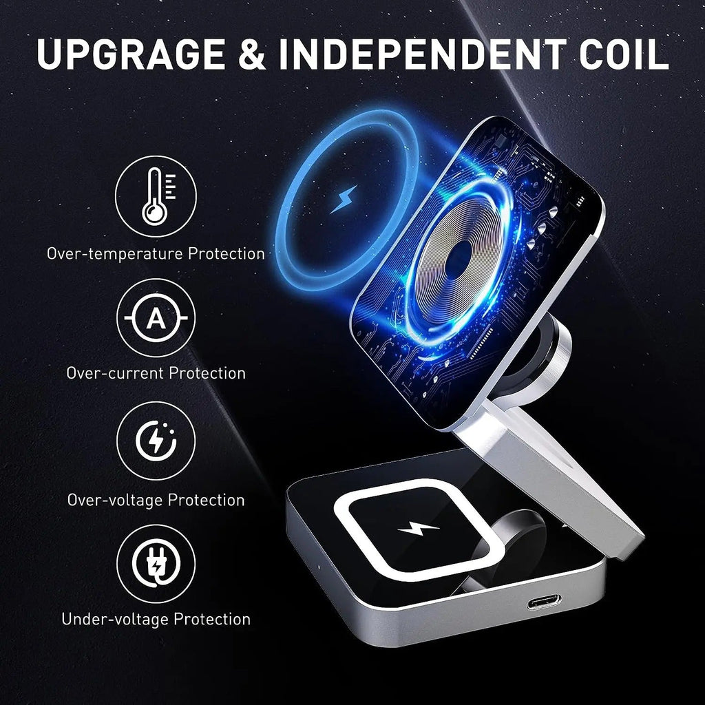 3-in-1 Magnetic Wireless Charging Stand for iPhone, AirPods, and Apple Watch