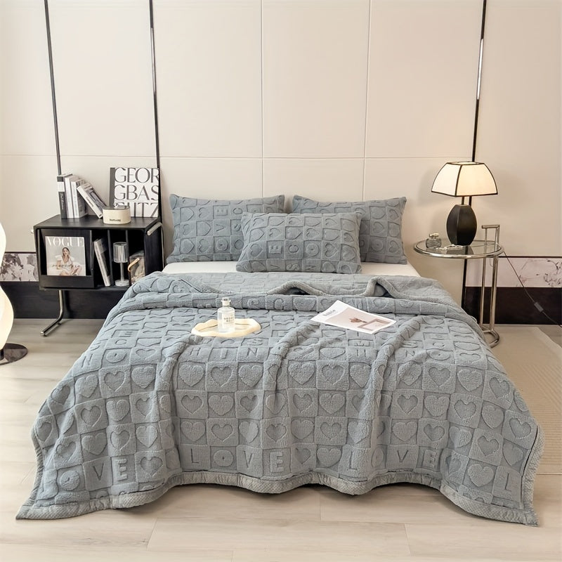 SnugLoom Coral Fleece Blanket, Reversible Heart & Letter Print