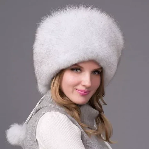 100% Natural Fox Fur Hat Women Cap Thick Fur Cap Winter Warm Hat Female Fashion For Women Hat With Earmuffs Hat