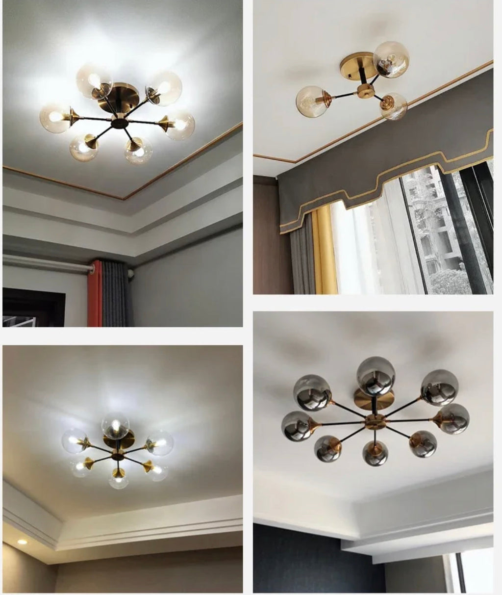 Suspension de plafond à globe en verre, luminaire multiprise en chrome poli