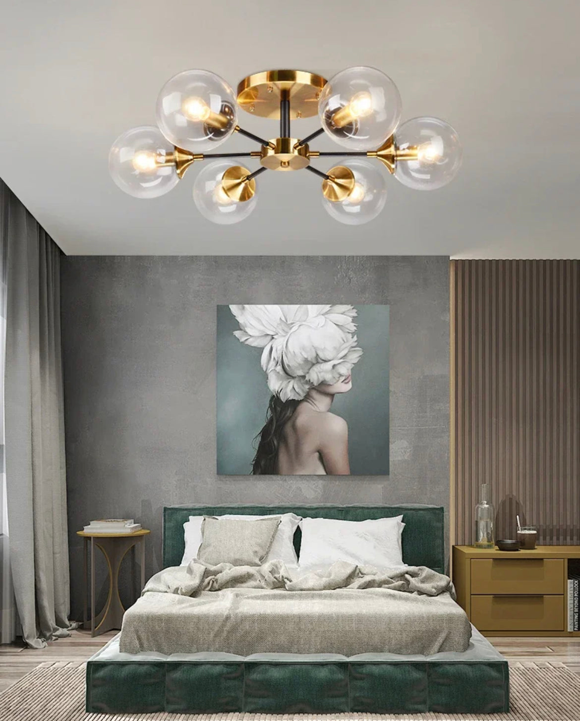 Suspension de plafond à globe en verre, luminaire multiprise en chrome poli