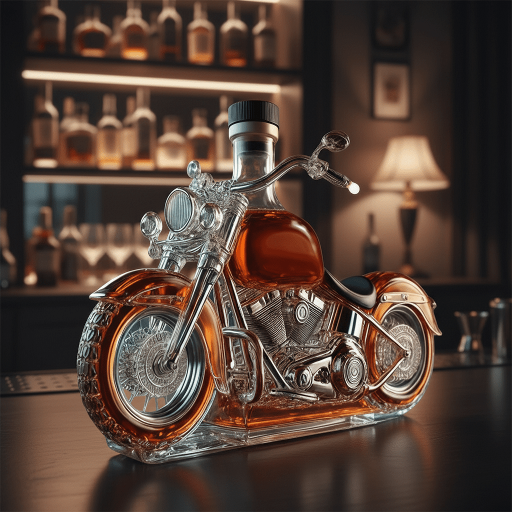 Motorcycle Engine Whiskey Decanter, V-Twin Design For The Bar