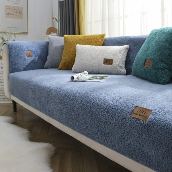 Housse de canapé imperméable en sherpa avec envers lavable antidérapant