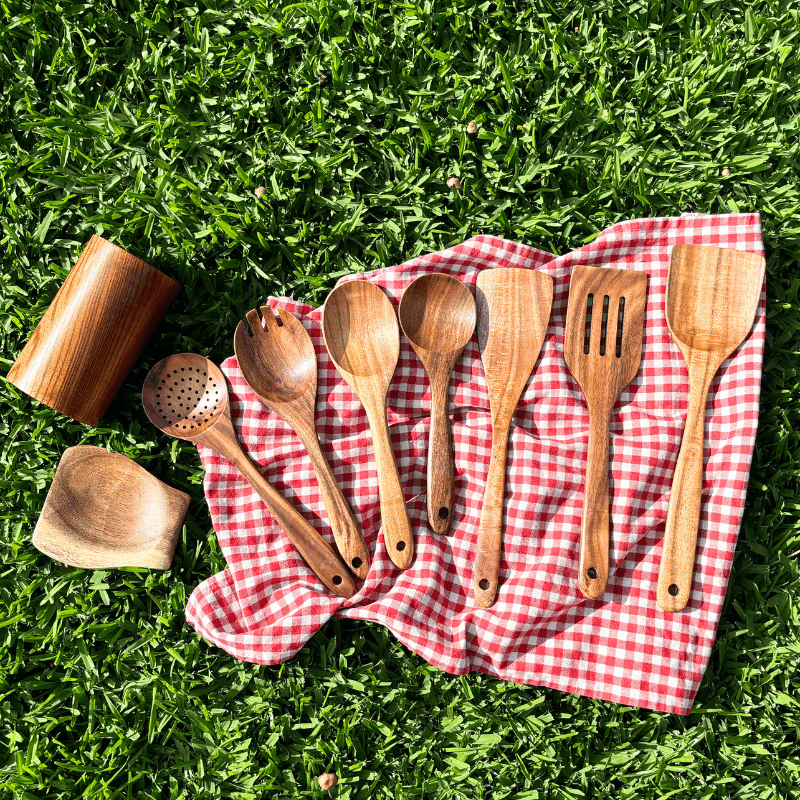 Ensemble durable d’ustensiles de cuisine en bois - Fioriscas