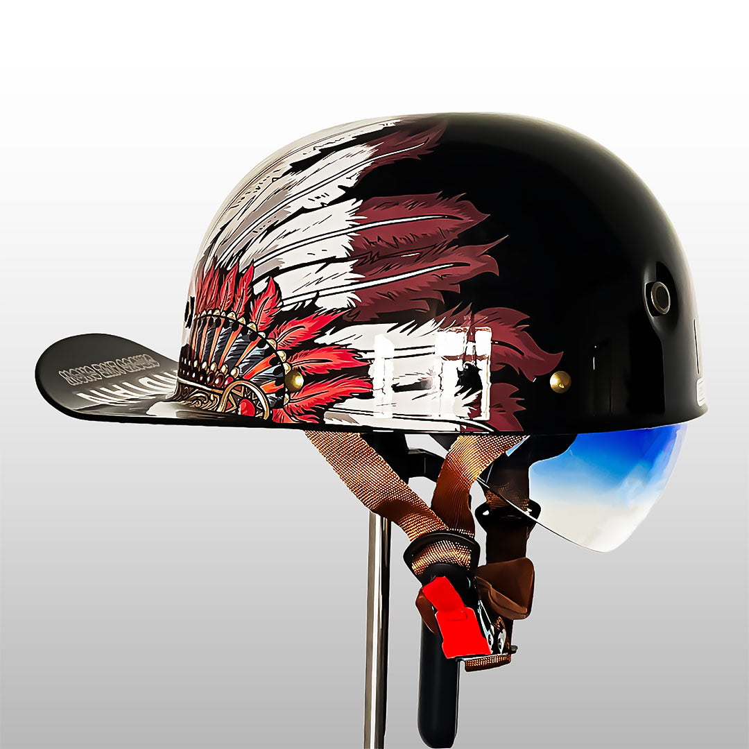 Půlhelma ve stylu baseballové čepice pro jízdu na motocyklu, s certifikací DOT a ECE