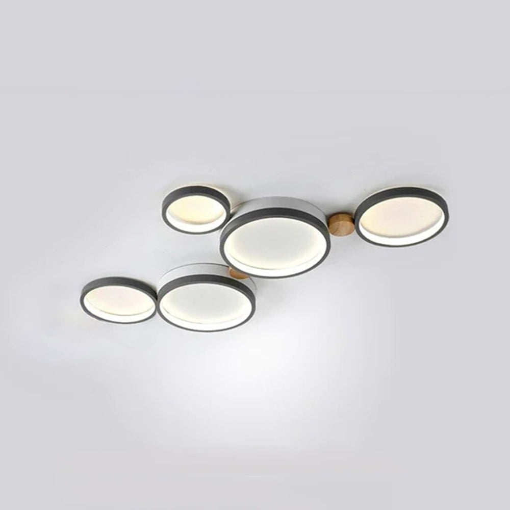 NovaLumen plafondlamp van metaal en hout, 3 tot 7 lampen, wit, grijs of groen