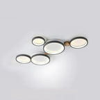 NovaLumen plafondlamp van metaal en hout, 3 tot 7 lampen, wit, grijs of groen