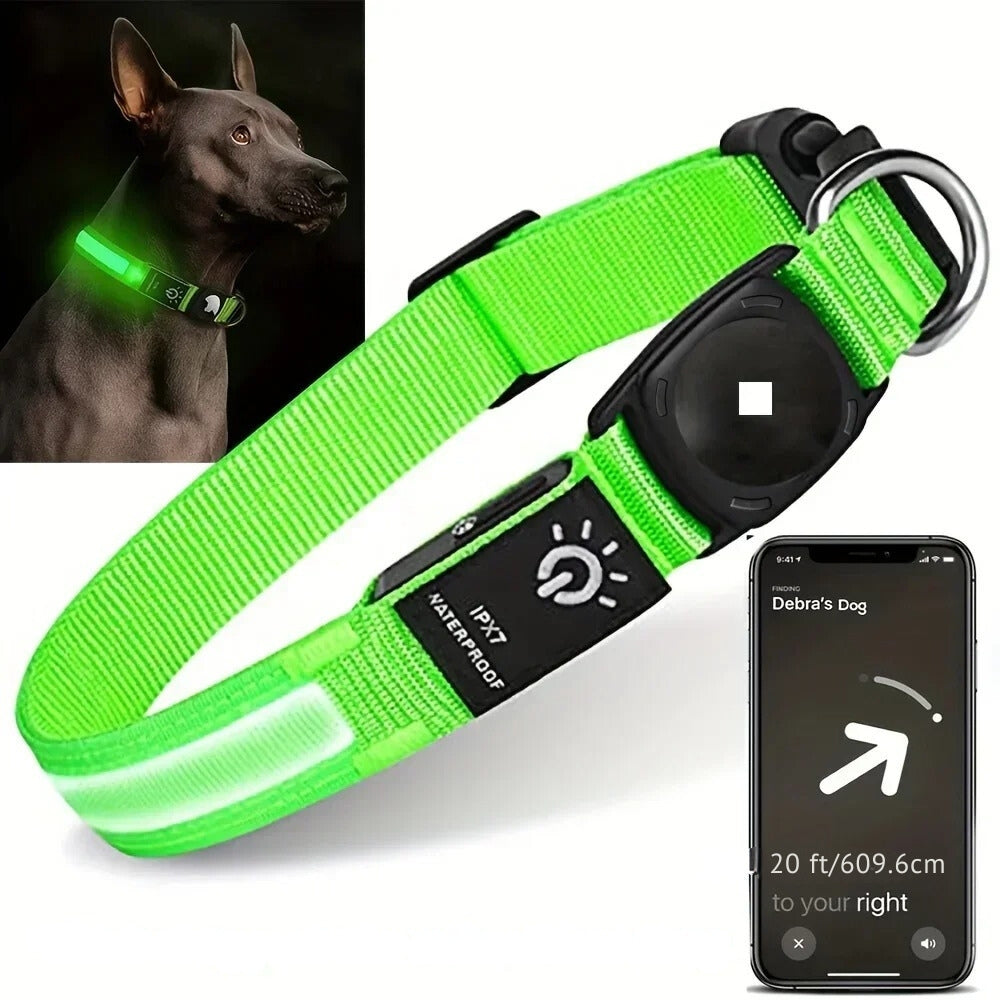 LumaPaw waterdichte hondenhalsband, ledlampje en sleuf voor AirTag-tracker