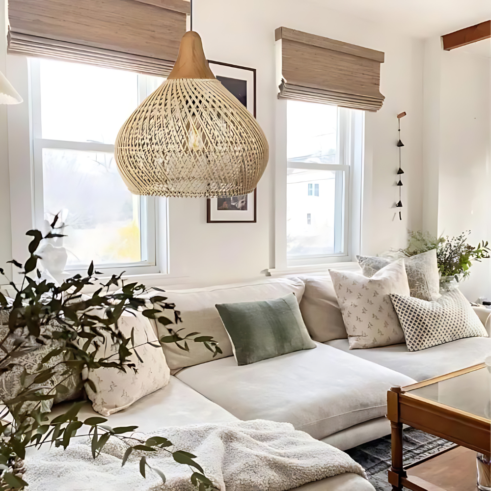 Kevara rotan hanglamp, handgeweven kap van natuurlijk materiaal, twee maten