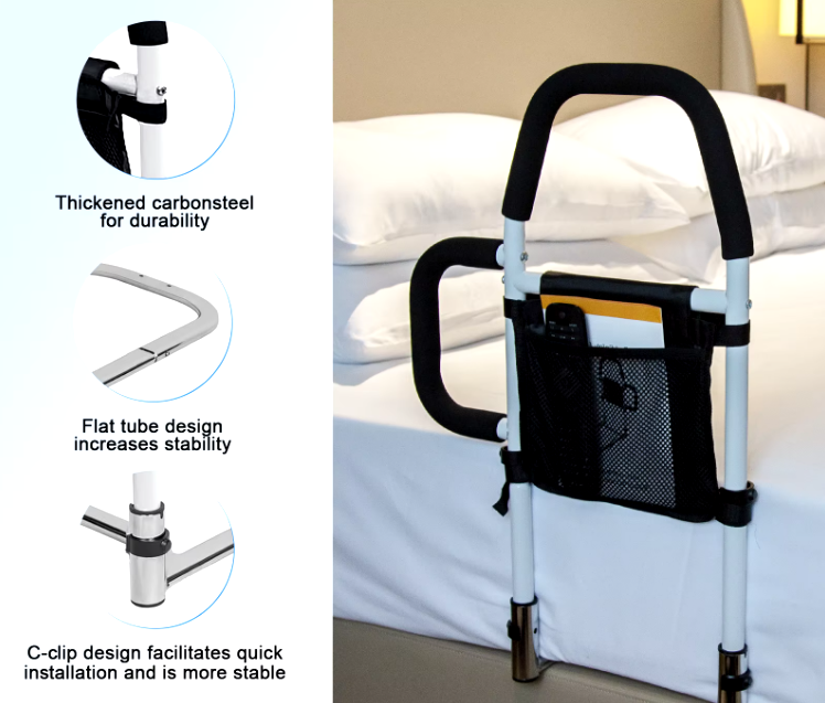 Adjustable Bed Rail With Ergonomic Grip For Senior Support