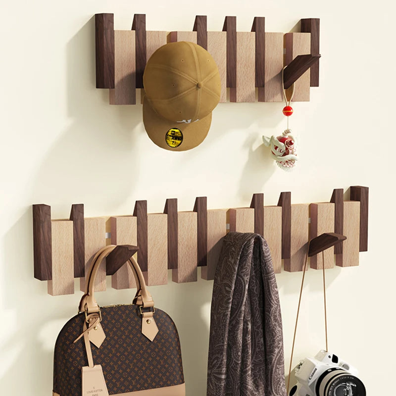 Cadenza Handmade Coat Rack, Foldable Piano-Key Hooks, Walnut Or Beech Wood