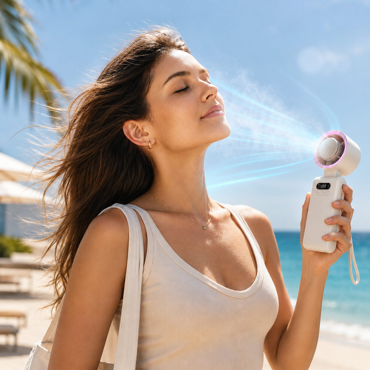 Ventilator de mână reîncărcabil USB-C pentru călătorii, exterior, birou și sală | Fioriscas