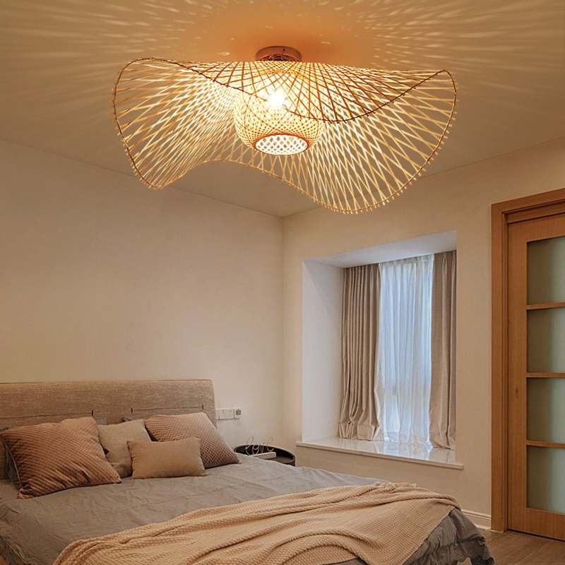 Nokari-pendellampe i rattan, boho-inspireret af Japan med varmt lys
