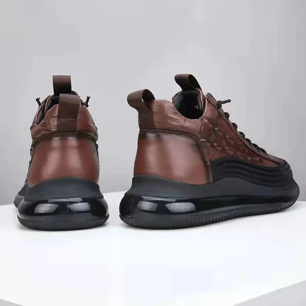 Aurelian Men's Leather Sneakers, Cushioned Sole & Crocodile-Print Finish