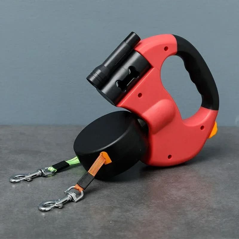 Guinzaglio doppio con LED e dispenser per sacchetti per passeggiate senza stress - Fioriscas