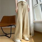 Aurelle-kashmirsekoitehousut, leveälahkeiset, korkeavyötäröiset ja kiristysnauhalla varustetut