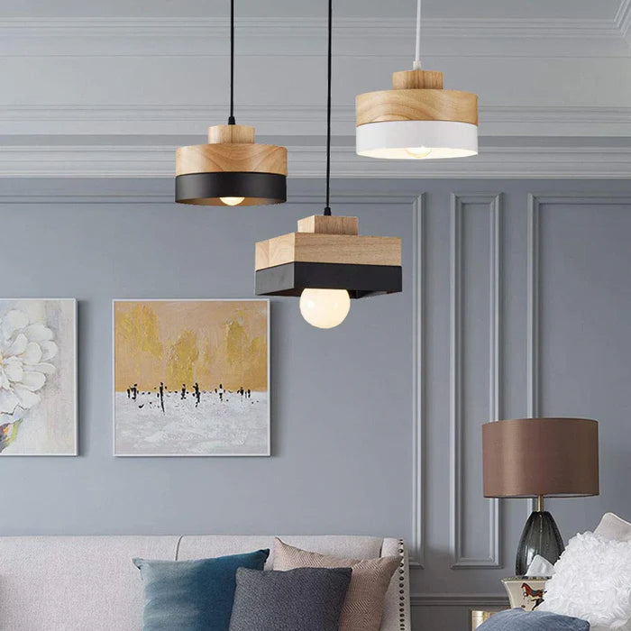 Lampada a sospensione geometrica in legno minimalista Aria bianco e nero | Fioriscas